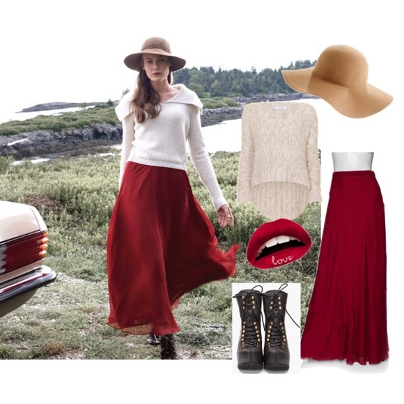 red silk maxi skirt